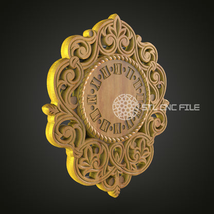 Vintage Ornate Clock Wall Art - CNC Router STL Model, Elegant Timepiece Decor, Artcam Aspire Files
