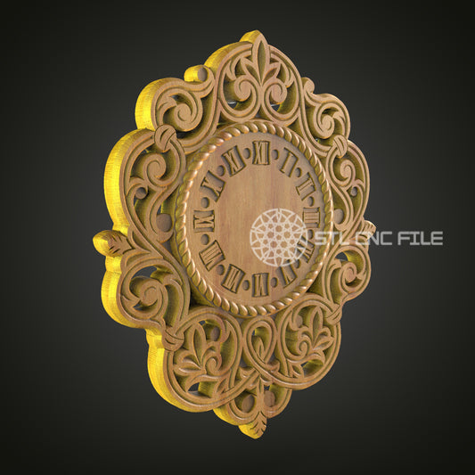 Vintage Ornate Clock Wall Art - CNC Router STL Model, Elegant Timepiece Decor, Artcam Aspire Files