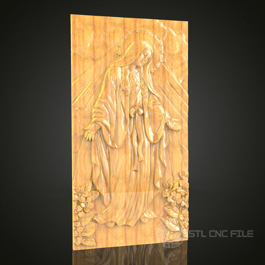 Virgin Mary 3D STL Model - CNC Router File for Religious Wood Carving, Christian Art Decor