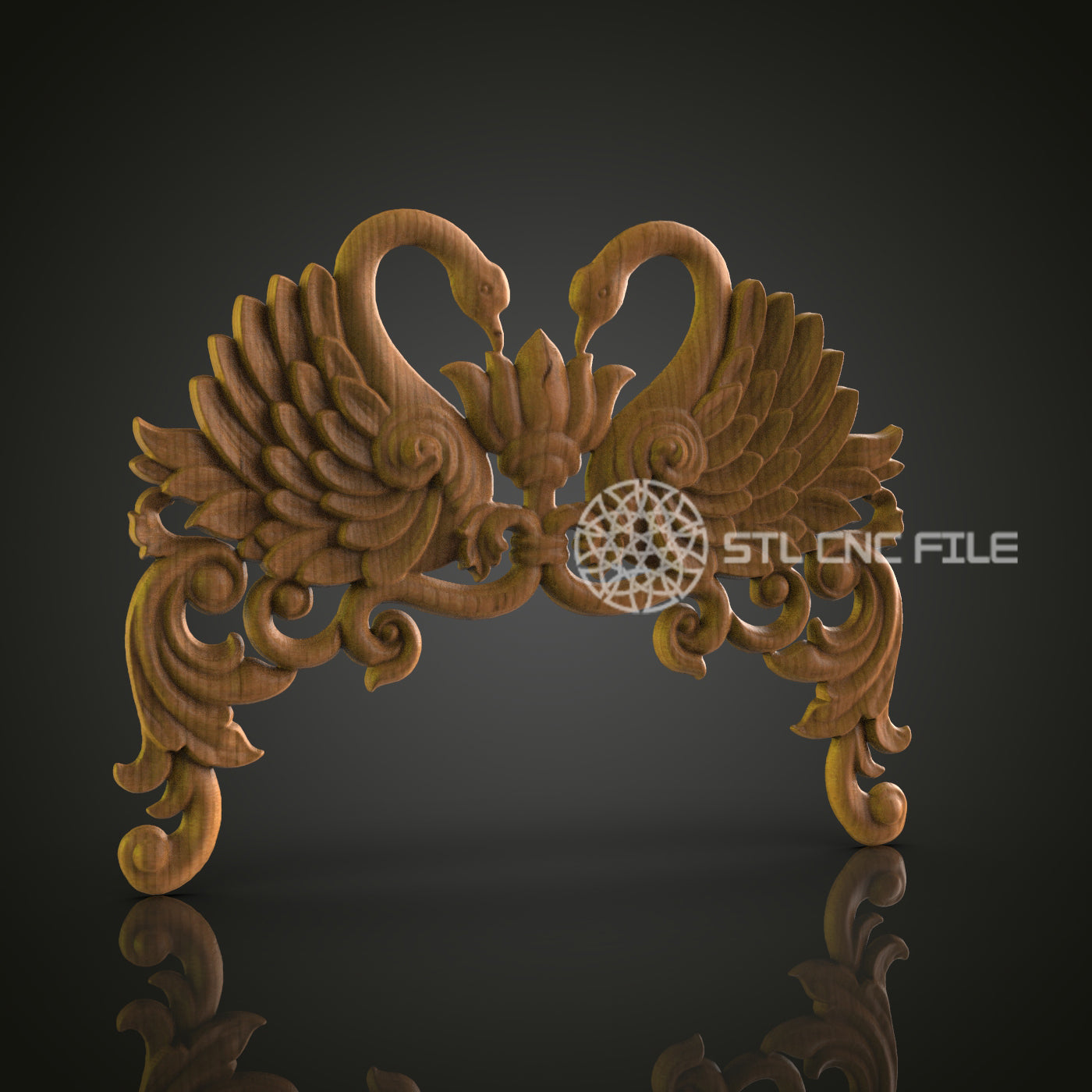 Elegant 3D Carved Swan Pair STL File for CNC and 3D Printing - Ornate Relief Art, Decorative Wall Decor, Digital Download