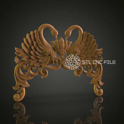 Elegant 3D Carved Swan Pair STL File for CNC and 3D Printing - Ornate Relief Art, Decorative Wall Decor, Digital Download