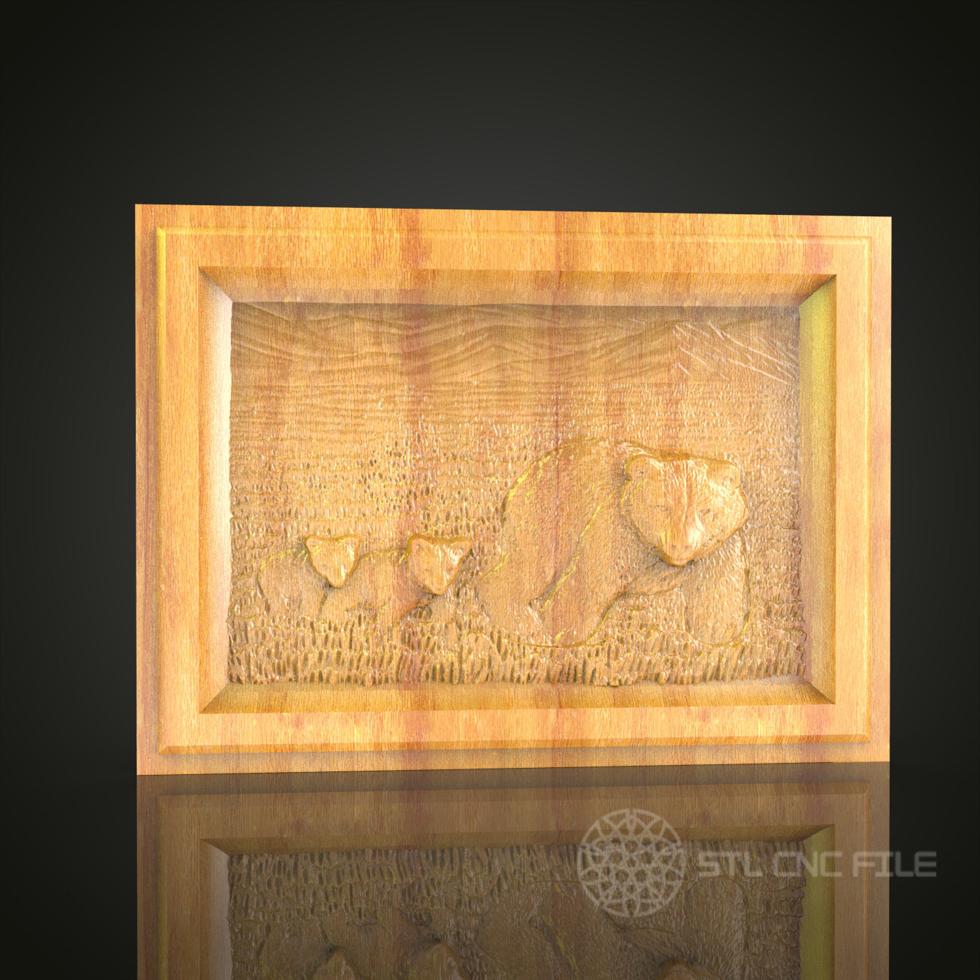 Sleeping Bears 3D Relief STL File for CNC, Wildlife Wood Wall Art