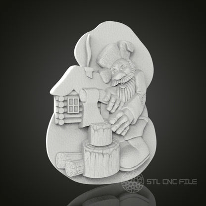 Whimsical Woodcarver Gnome - 3D CNC Engraved Wood Panel, Artcam Aspire STL Model for CNC Router, Folklore Inspired Wall Art