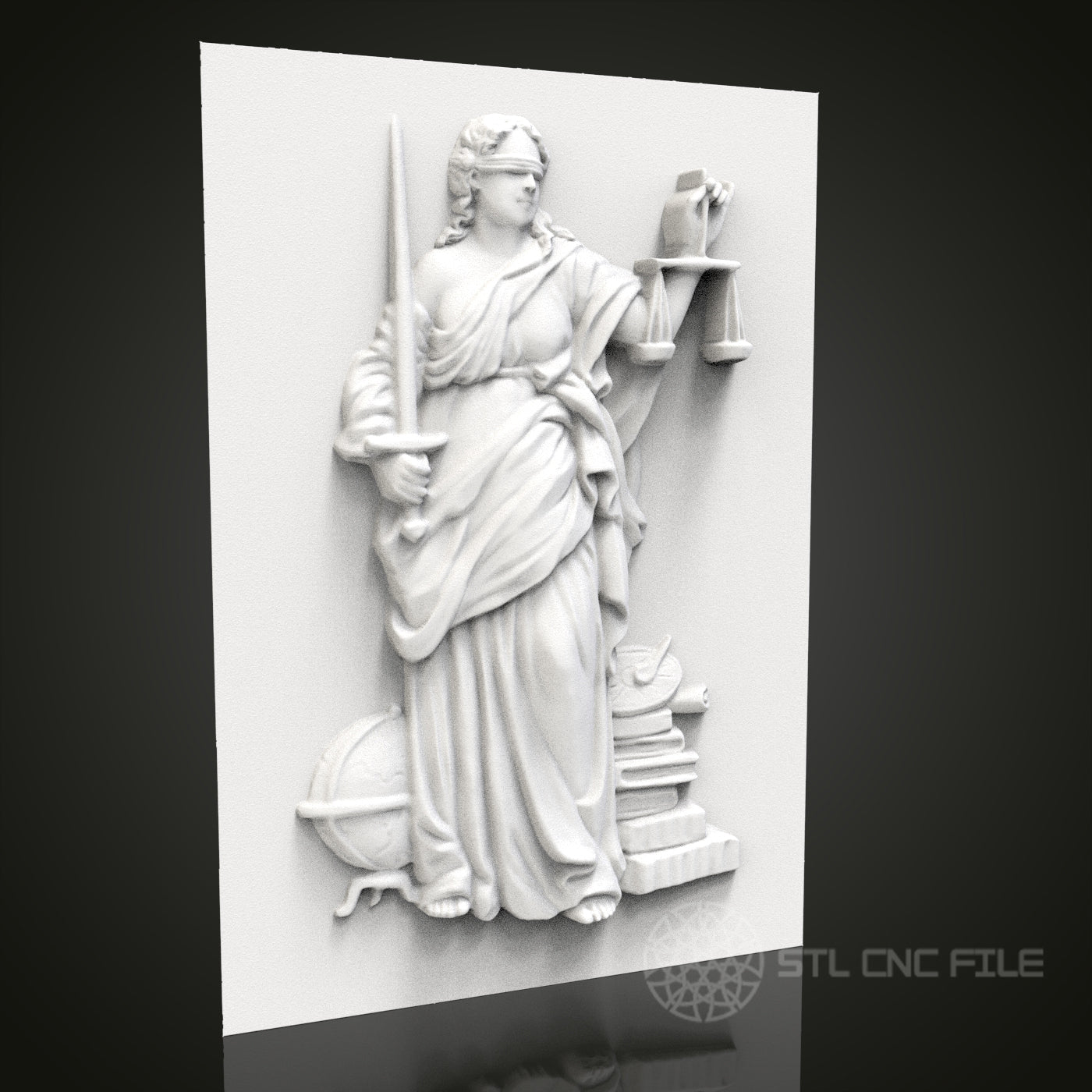 Lady Justice - 3D CNC Engraved Wood Panel, Artcam Aspire STL Model for CNC Router, Symbol of Law and Justice