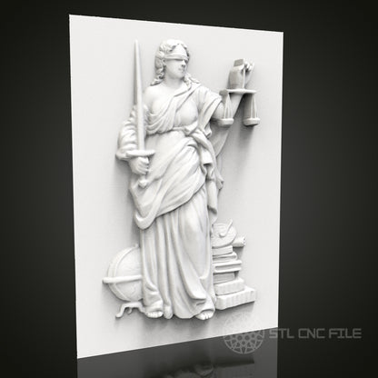 Lady Justice - 3D CNC Engraved Wood Panel, Artcam Aspire STL Model for CNC Router, Symbol of Law and Justice