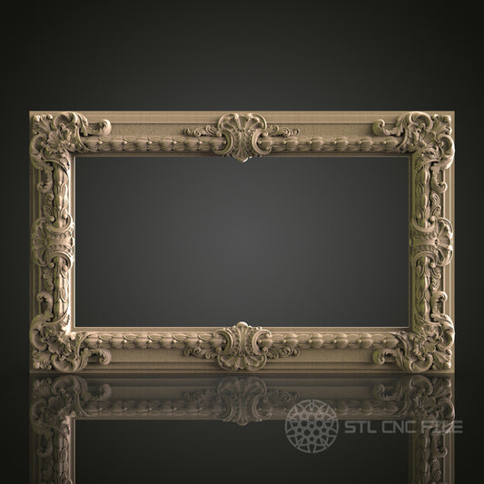 Baroque Style Rectangular Frame for CNC and 3D Printing - STL File