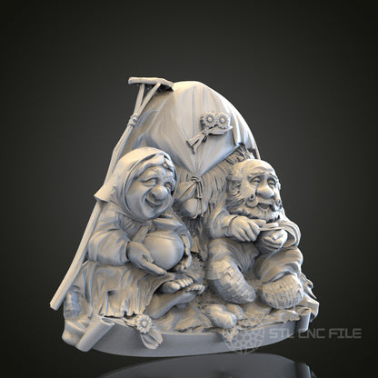 Joyful Elders - 3D CNC Engraved Wood Panel, Artcam Aspire STL Model for CNC Router, Heartwarming Wall Art