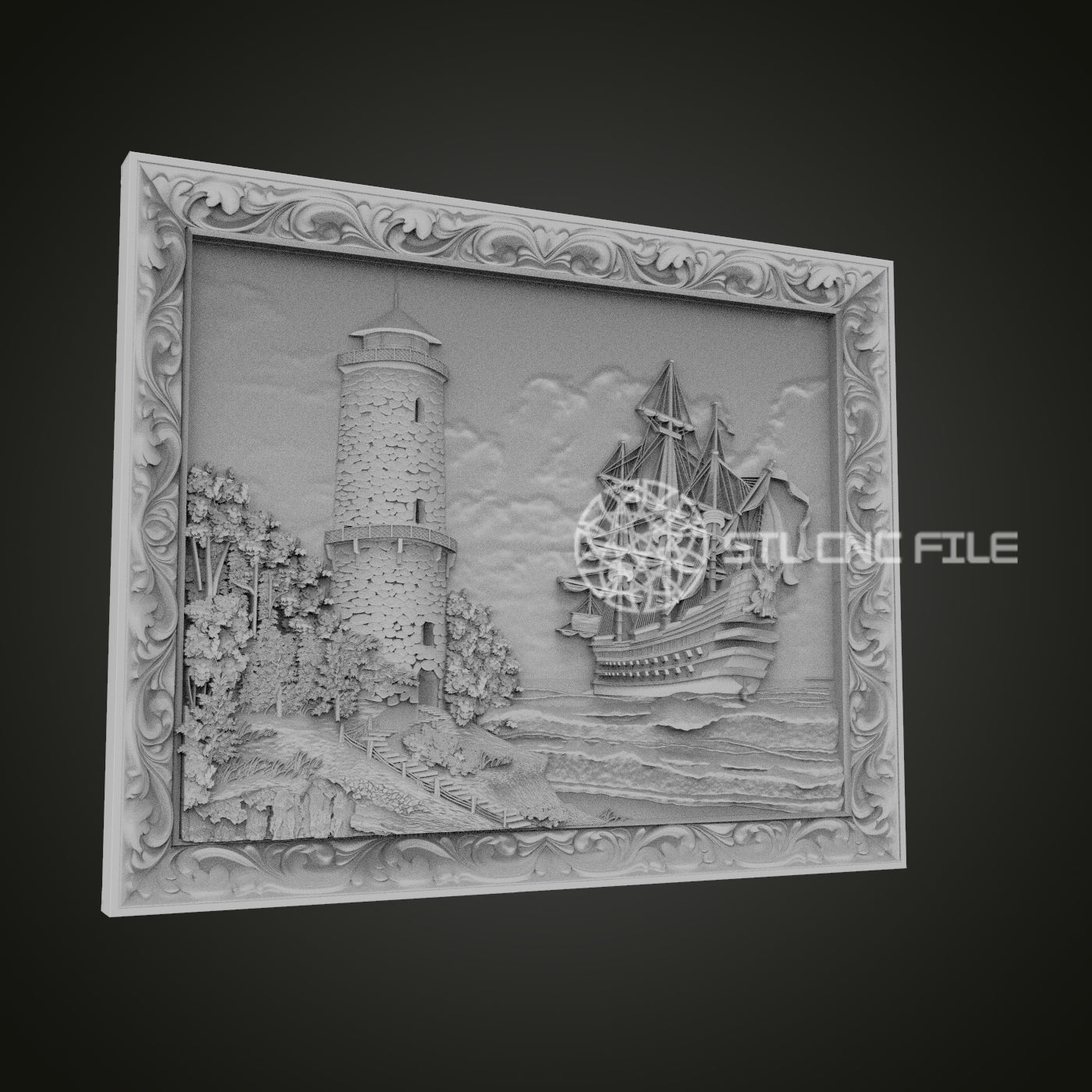 Nautical Seascape and Lighthouse STL Model for CNC - Ideal for Maritime Themed Decor