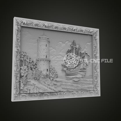 Nautical Seascape and Lighthouse STL Model for CNC - Ideal for Maritime Themed Decor