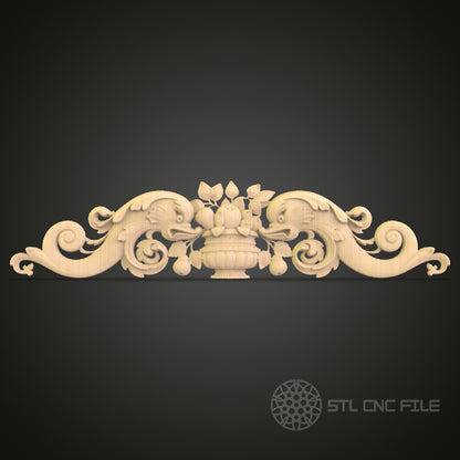 Symmetrical Decorative Panel STL File for CNC - Classic Rococo 3D Wood Carving Design