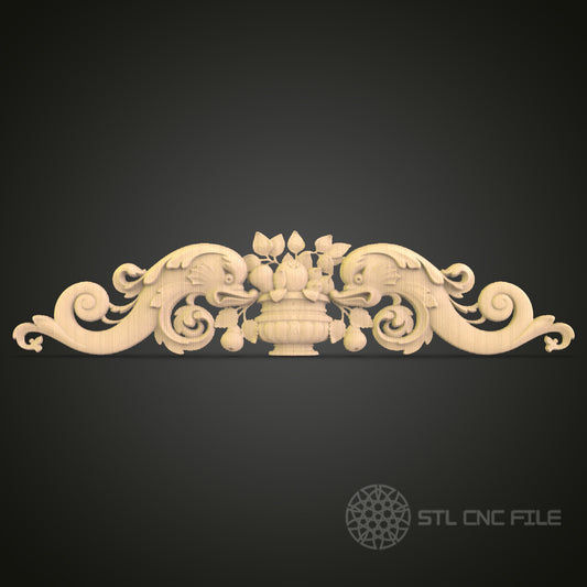 Symmetrical Decorative Panel STL File for CNC - Classic Rococo 3D Wood Carving Design
