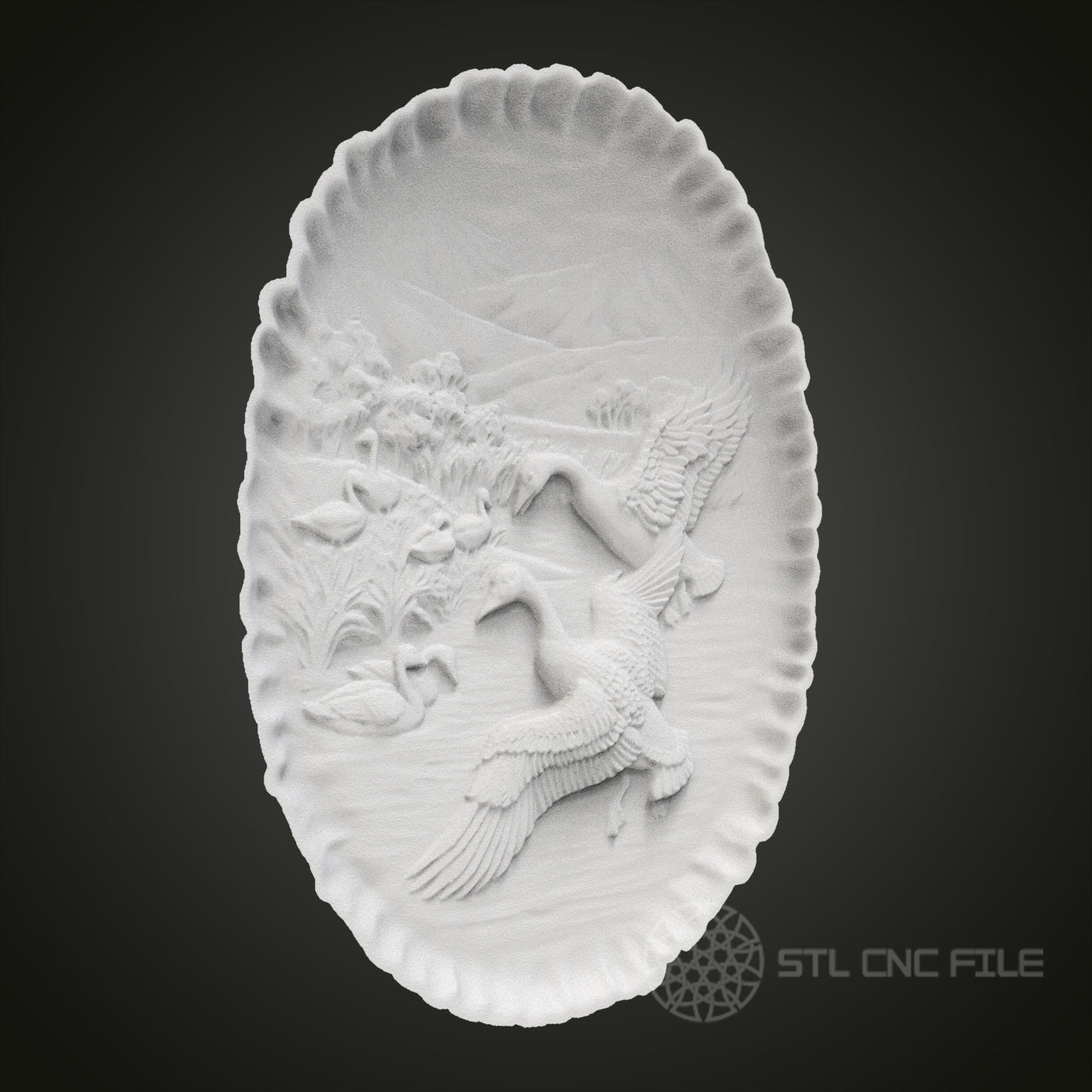 Intricate Flying Geese Oval Plaque STL Model for CNC Router Engraver, Artcam, Aspire, Wood Art Wall Decor