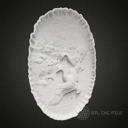 Intricate Flying Geese Oval Plaque STL Model for CNC Router Engraver, Artcam, Aspire, Wood Art Wall Decor