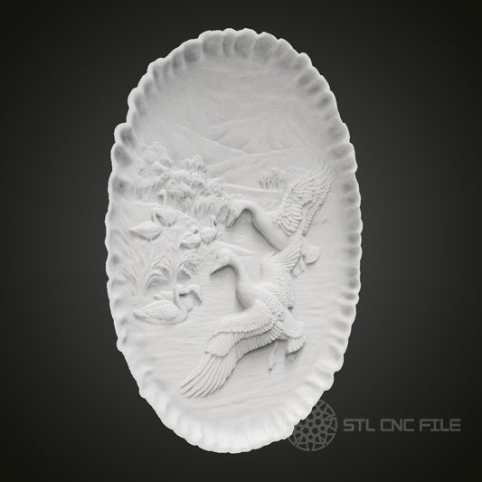 Intricate Flying Geese Oval Plaque STL Model for CNC Router Engraver, Artcam, Aspire, Wood Art Wall Decor