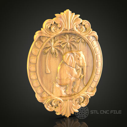 Elephant Relief Sculpture STL File for CNC Routing, Exotic Wood Wall Art Decor