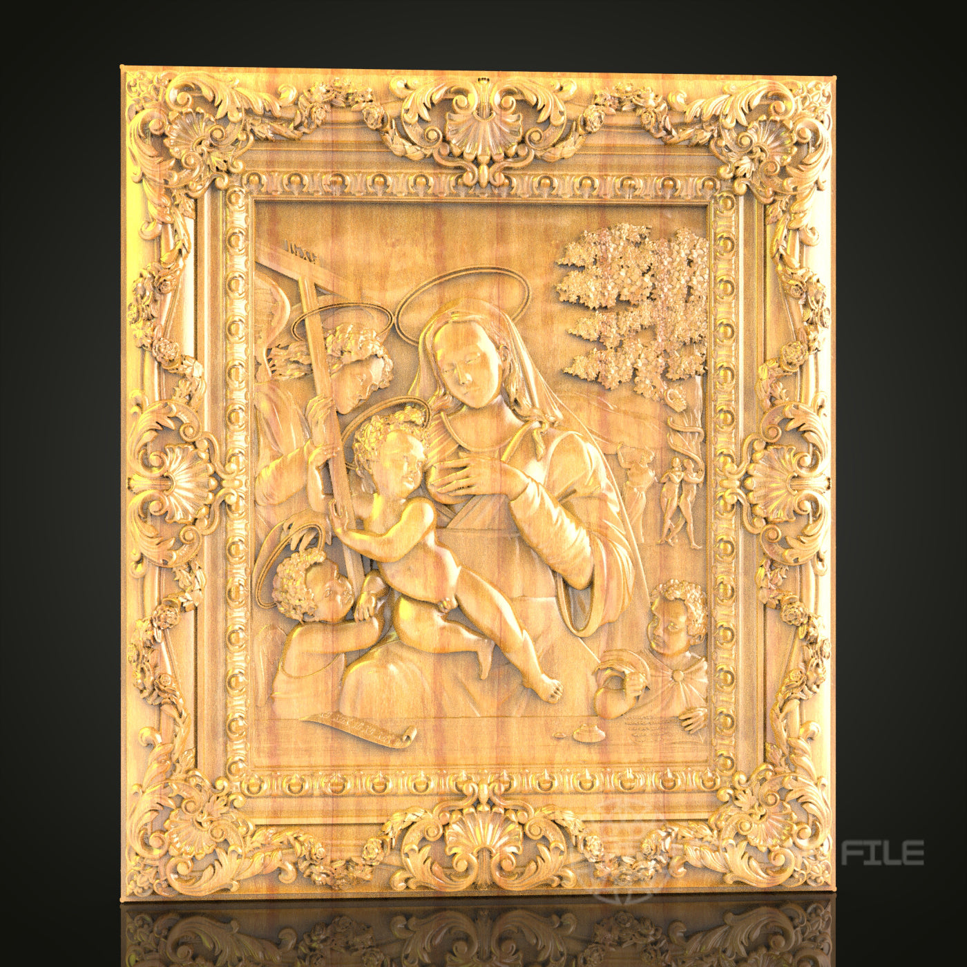 Angelic Guardian and Children Relief STL Model for CNC Router - Artcam, Aspire Compatible, Sacred Art Wood Carving