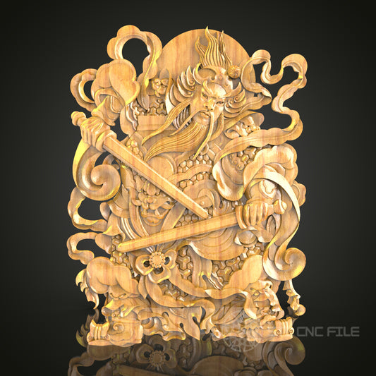 Warrior God 3D STL Model - CNC Router Engraving File for Mythical Wood Art, Asian Inspired Decor