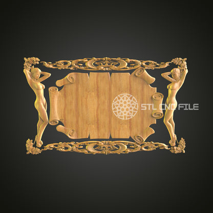 Classical Figures Decorative Panel - CNC Router STL Model, Elegant Art Nouveau Wall Decor, Artcam Aspire File