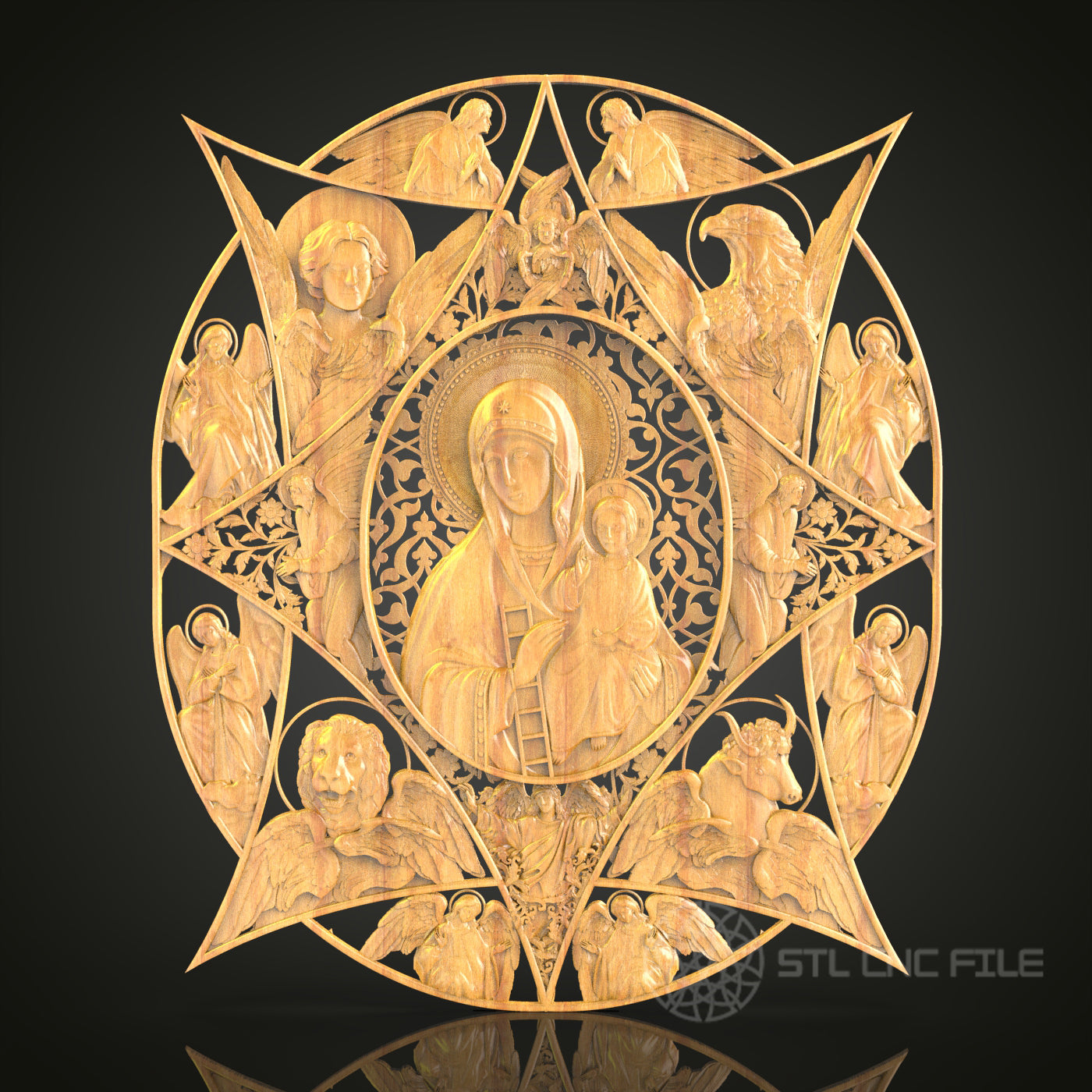 Heavenly Madonna and Angels 3D STL Model - CNC Router File for Religious Wood Art, Church Decor