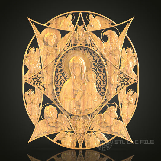 Heavenly Madonna and Angels 3D STL Model - CNC Router File for Religious Wood Art, Church Decor