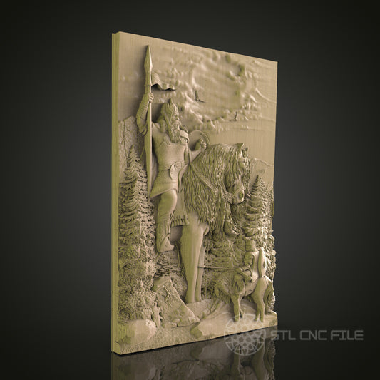 Viking Warrior and Horse Relief STL Model for CNC Router, Aspire, Artcam, 3D Printer, Wall Decor, Wood Art