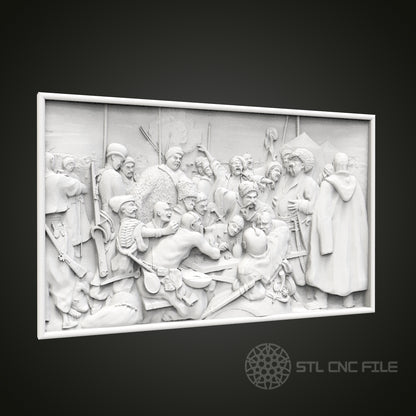 Historical Gathering Relief - 3D CNC Engraved Wood Panel, Artcam Aspire STL Model for CNC Router, Classic Wall Art