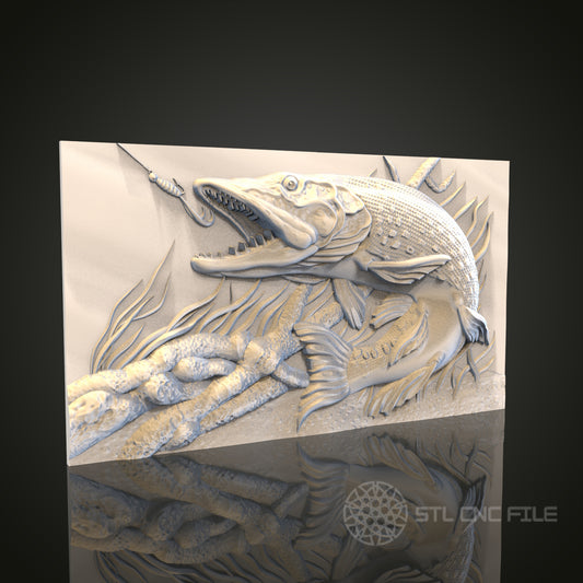 Dynamic Fish and Lure Relief STL Model for CNC and 3D Printing, Artcam, Aspire, Wall Decor