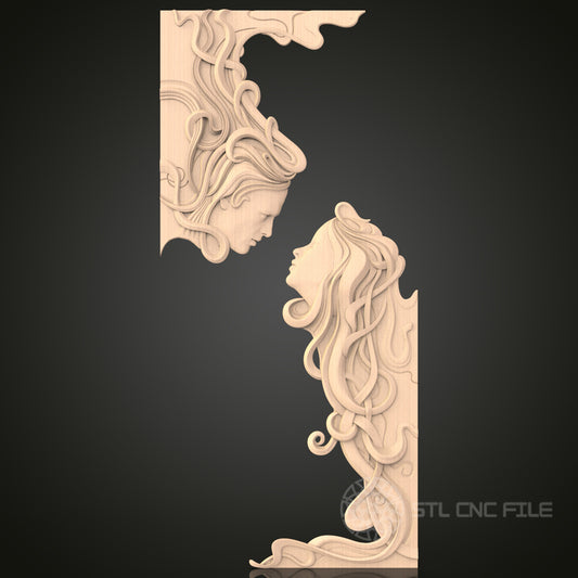 Art Nouveau Lady Profile 3D Model STL File, Elegant Female Figure for CNC Router – Compatible with Artcam, Aspire