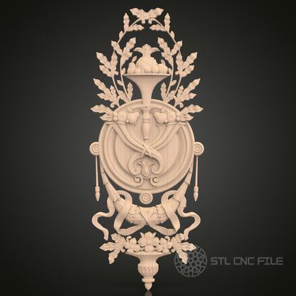 Floral Vase Ornament CNC Carving STL File - Elegant Decor Design, Compatible with Artcam, Aspire