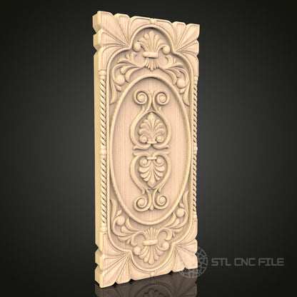 Classical Ornamental Panel STL File for CNC - Elegant 3D Wood Carving Design