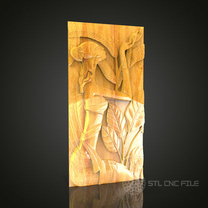 Elegant Lady in Garden Relief STL Model for CNC Router - Artcam, Aspire Compatible, Serene Wood Carving