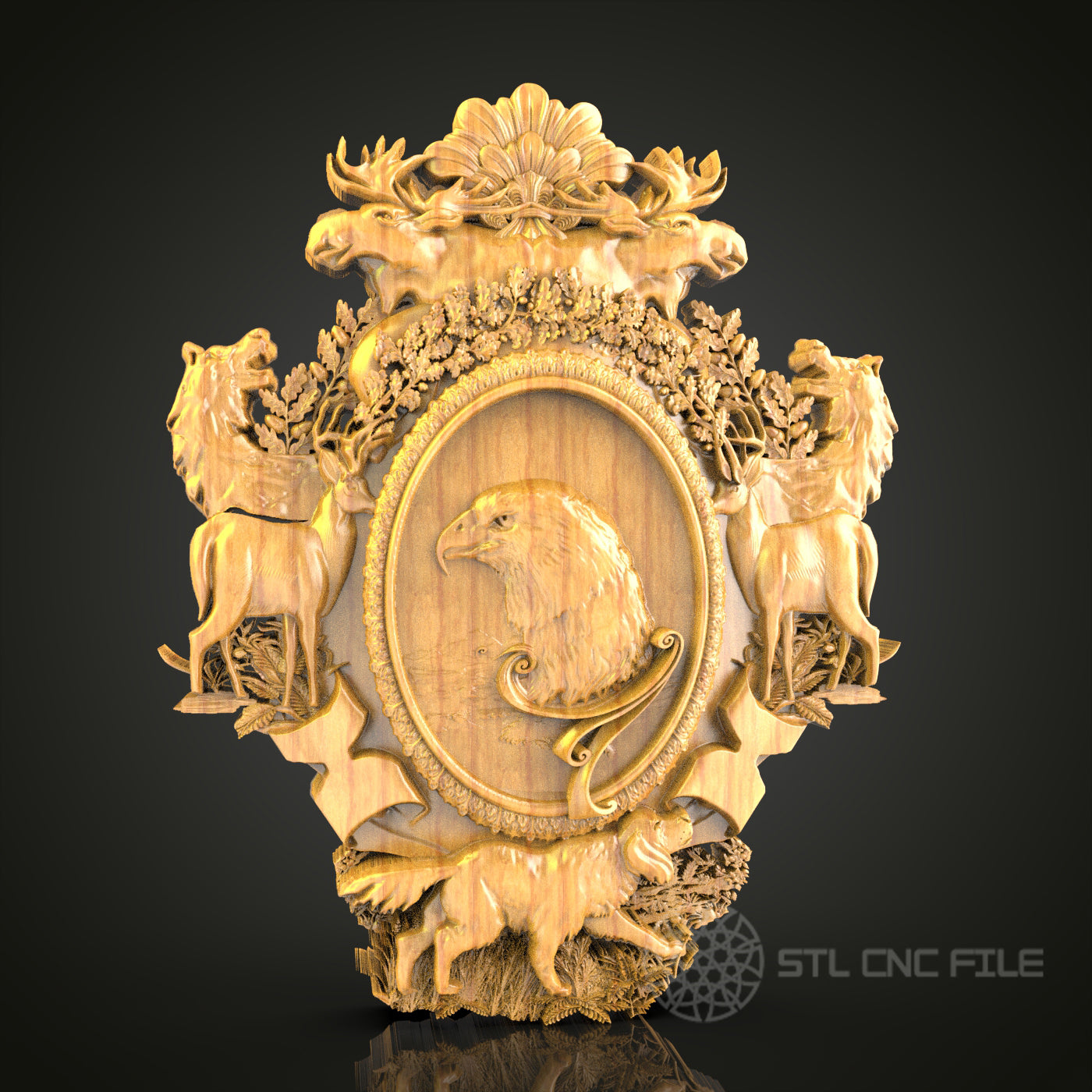 Regal Eagle Crest - Heraldic Eagle 3D CNC Engraved Wood Panel, Artcam Aspire STL Model for CNC Router, Majestic Wall Decor