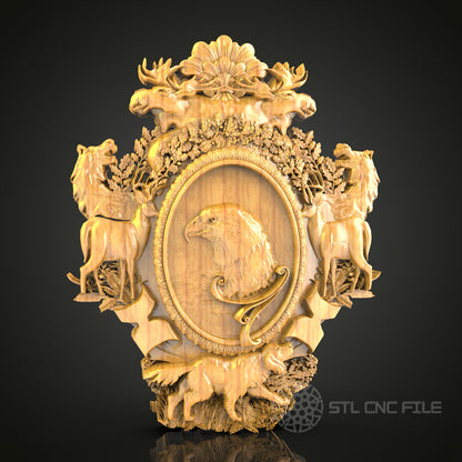Regal Eagle Crest - Heraldic Eagle 3D CNC Engraved Wood Panel, Artcam Aspire STL Model for CNC Router, Majestic Wall Decor