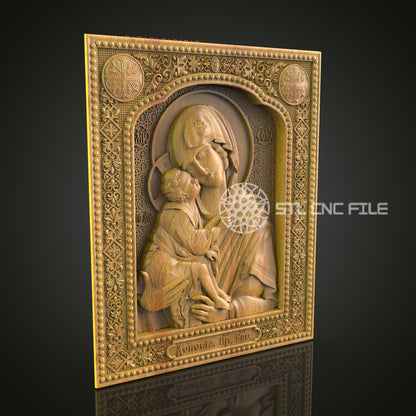 Mother and Child CNC STL File - Decorative Religious Icon, Spiritual Art, CNC Router Model