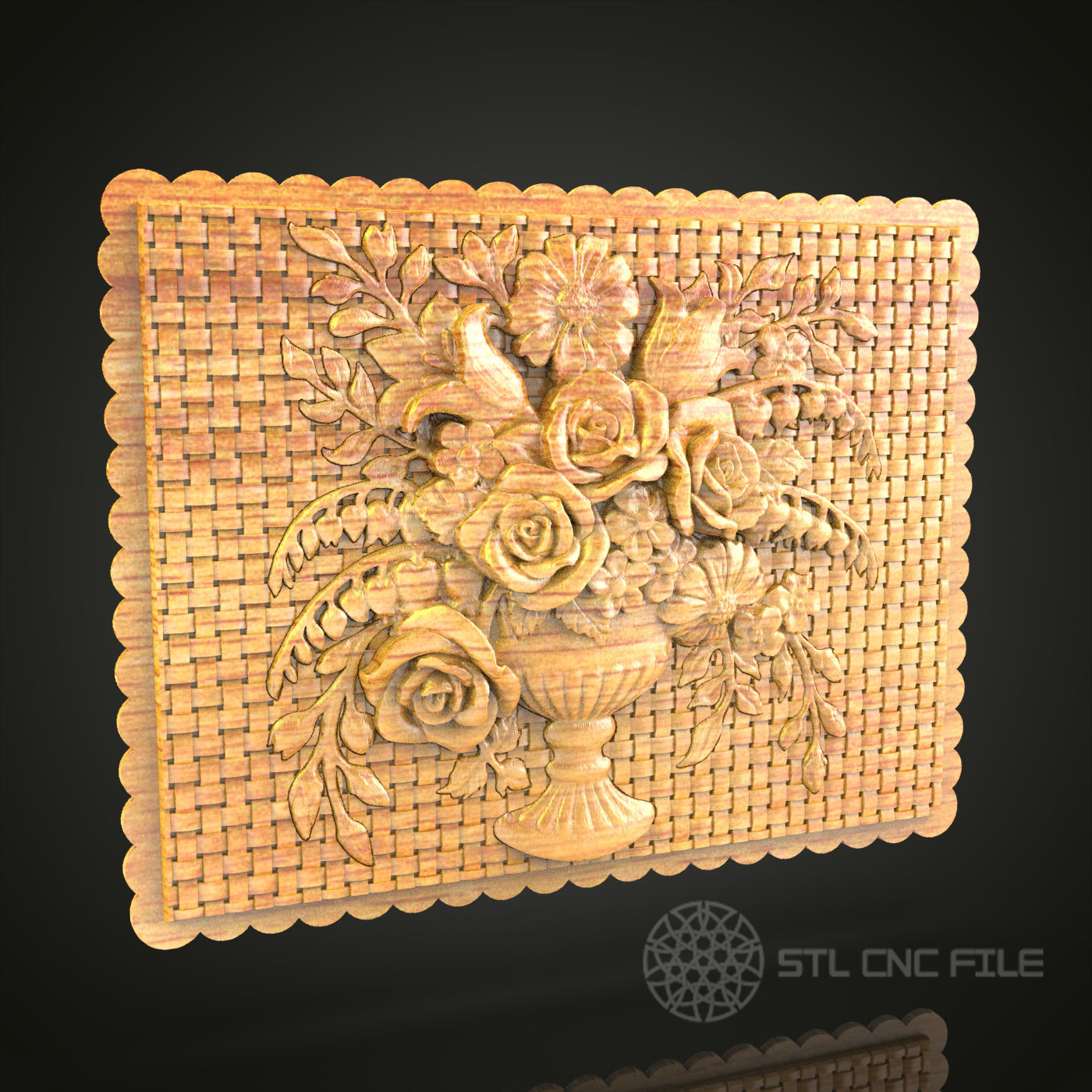 Floral Bouquet 3D STL Model - CNC Router File for Classic Wood Carving, Decorative Panel Art