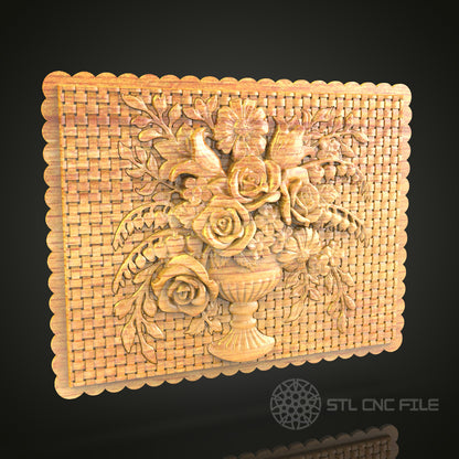 Floral Bouquet 3D STL Model - CNC Router File for Classic Wood Carving, Decorative Panel Art