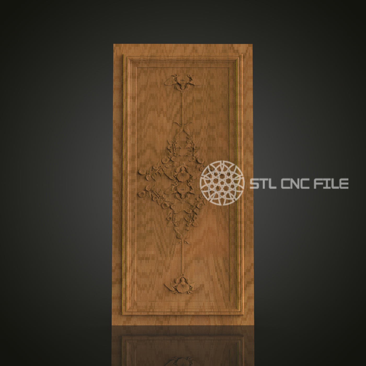 Ornate 3D Carved Floral Door Panel STL File for CNC and 3D Printing - Decorative Relief Art, Home Decor, Digital Download