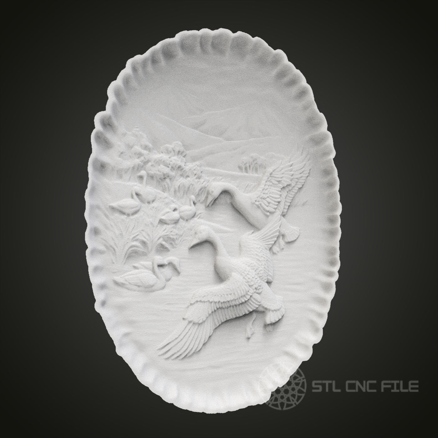 Intricate Flying Geese Oval Plaque STL Model for CNC Router Engraver, Artcam, Aspire, Wood Art Wall Decor