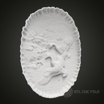 Intricate Flying Geese Oval Plaque STL Model for CNC Router Engraver, Artcam, Aspire, Wood Art Wall Decor