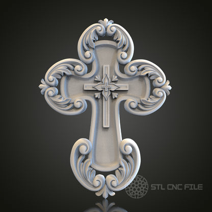 Ornate Cross Relief STL Model for CNC Router Engraver, Artcam, Aspire, Wood, Wall Decor