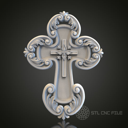 Ornate Cross Relief STL Model for CNC Router Engraver, Artcam, Aspire, Wood, Wall Decor