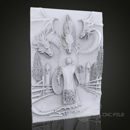 Dragon Encounter 3D Relief Art for CNC Router, Artcam, Aspire, Wall Decor, STL Model, Compatible with 3D Printers