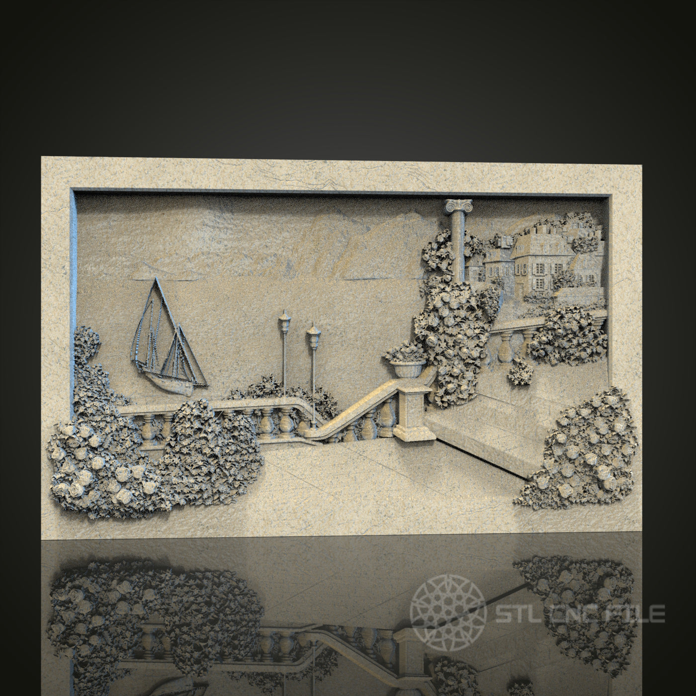 Coastal Scene Relief STL Model for CNC and 3D Printing, Artcam, Aspire, Wall Decor