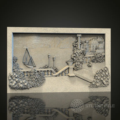 Coastal Scene Relief STL Model for CNC and 3D Printing, Artcam, Aspire, Wall Decor