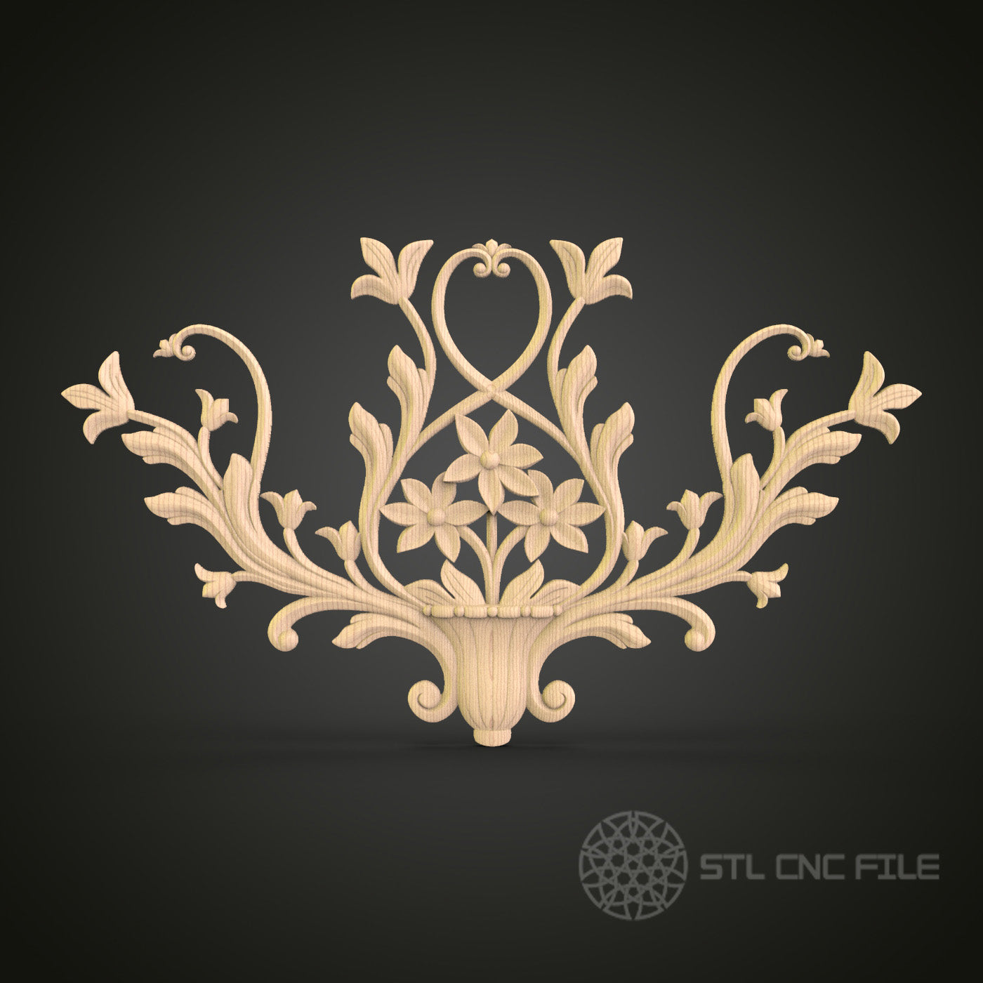 Floral Bouquet STL File for CNC - Elegant Fleur-de-Lis 3D Wood Carving Design