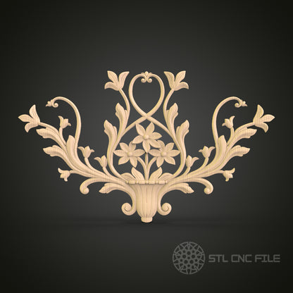 Floral Bouquet STL File for CNC - Elegant Fleur-de-Lis 3D Wood Carving Design