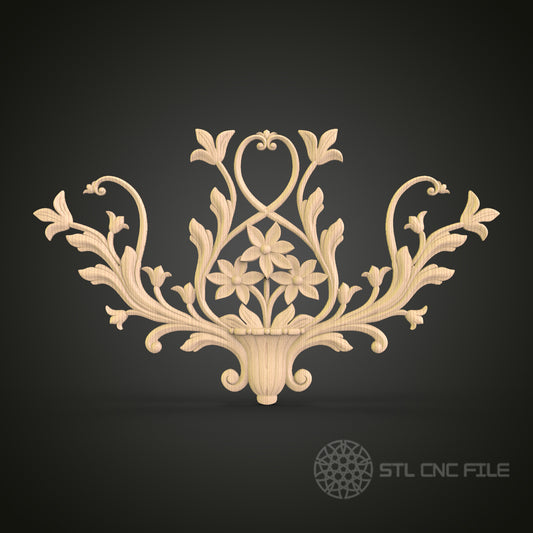 Floral Bouquet STL File for CNC - Elegant Fleur-de-Lis 3D Wood Carving Design