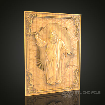 Divine Radiance 3D Relief Model for CNC – Sacred Figure Art, Ornate Religious Wood Carving File