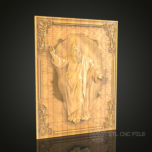 Divine Radiance 3D Relief Model for CNC – Sacred Figure Art, Ornate Religious Wood Carving File