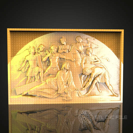 Ancient Greek Drama 3D STL Model - CNC Router File for Classical Theater Scene Wood Carving, Historical Decor